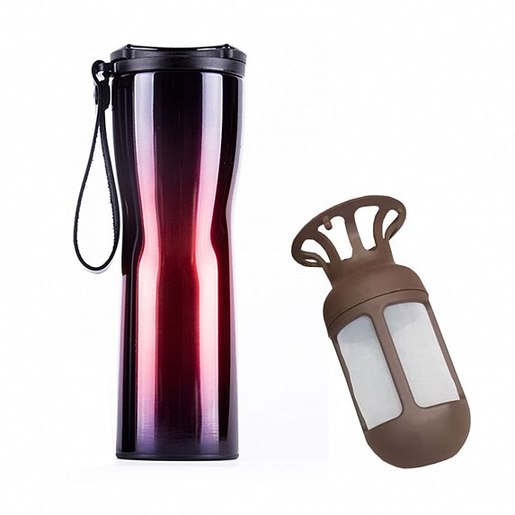 фото Термокружка KissKissFish MOKA Smart Coffee Tumbler  (фиолетовый, индикатор температуры, заварник)