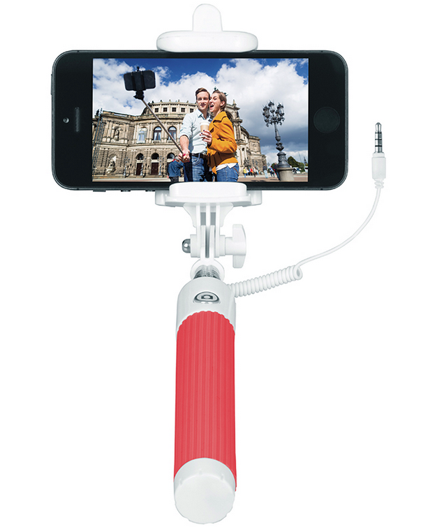 фото Монопод-мини INTERSTEP с Aux-кабелем и кнопкой Mp-115A, красный