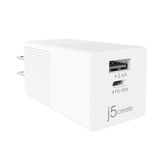 фото Сетевое зарядное устройство j5create 45W Dynamic PD USB-C Mini Charger. Мощность зарядки: USB-C до 45 Вт, USB-A до 12 Вт