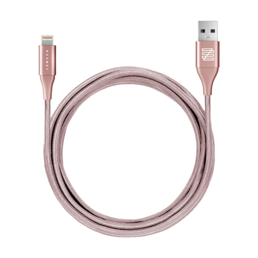 фото LENZZA Nylon Braided Kevlar Cable Кевларовый кабель Lightning to USB, длина 1,2 м. Цвет розовое золото.
Lenzza Nylon Braided Kevlar Cable /Apple lightning,1.2m - Rose Gold