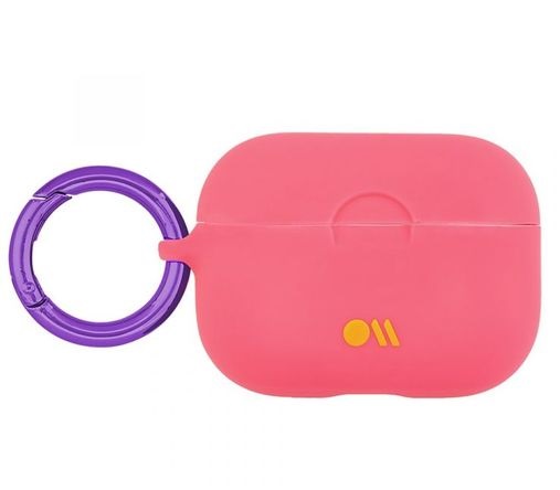фото Чехол Case-Mate AirPods PRO Hookups для футляра с возможностью беспроводной зарядки наушников AirPods PRO. Цвет кораловый, кольцо фиолетовое