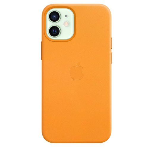 фото Apple iPhone 12 mini Leather Case with MagSafe California Poppy Кожанный чехол MagSafe для iPhone 12 mini цвета золотой апельсин