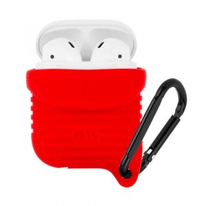 Чехол Case-Mate AirPods Water Resistant Case для футляра с возможностью беспроводной зарядки наушников AirPods 1 и 2. С карабином. Цвет красный, карабин черный