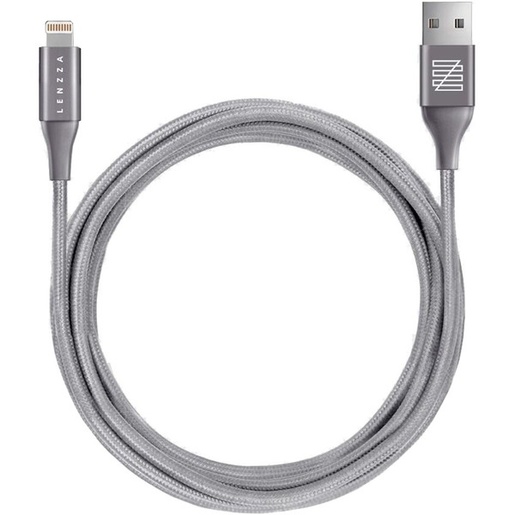фото LENZZA Nylon Braided Kevlar Cable Кевларовый кабель Lightning to USB, длина 1,2 м. Цвет графит.
Lenzza Nylon Braided Kevlar Cable /Apple lightning,1.2m - Grey