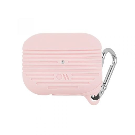 фото Чехол Case-Mate AirPods PRO Tough для футляра с возможностью беспроводной зарядки наушников AirPods PRO. Цвет светло-розовый, карабин серебряный