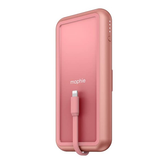 фото Внешний портативный аккумулятор Mophie Universal Battery Powerstation Plus Wireless with PD с функцией беспроводной зарядки. Емкость аккумулятора: 8 000 мАч. Интерфейсы: USB-A, Lightning 18 Вт, Qi 5 Вт. Цвет: розовый