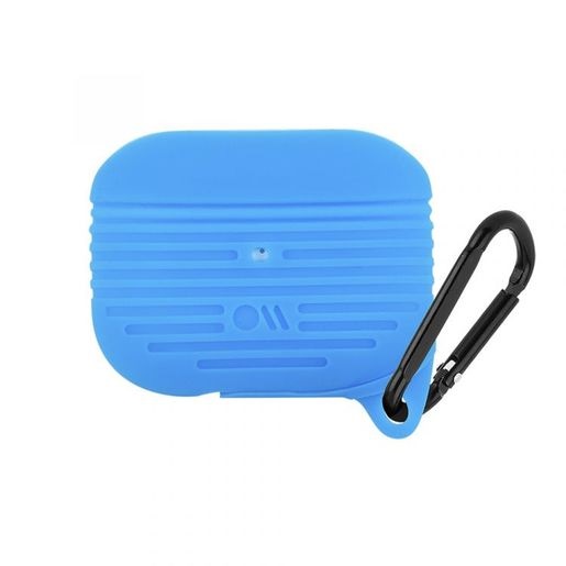 фото Чехол Case-Mate AirPods PRO Tough для футляра с возможностью беспроводной зарядки наушников AirPods PRO. Цвет синий, карабин черный