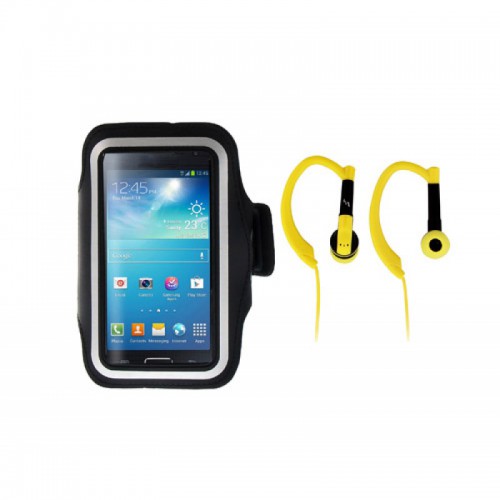 фото Набор для бега  T'nB SPPACK1: спортивный чехол на руку для смартфона и наушники, цвет черно-желтый