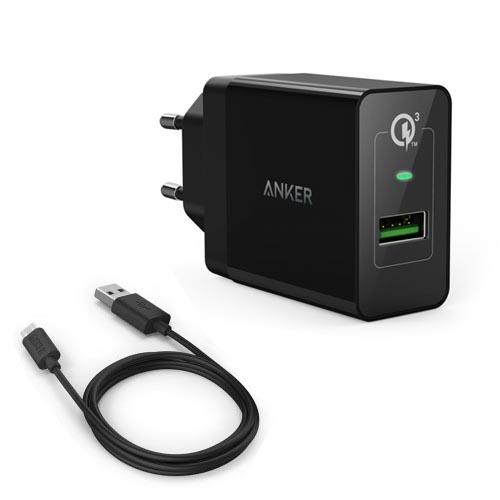 фото СЗУ Anker Quick Charge 3.0 PowerPort+ 18W USB Wall Charger with Micro-USB кабель Black