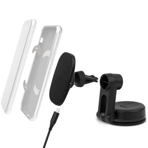 фото Универсальный автомобильный держатель Moshi SnapTo Universal Car Mount с функцией беспроводной зарядки мощностью до 10 Вт. Цвет: черный