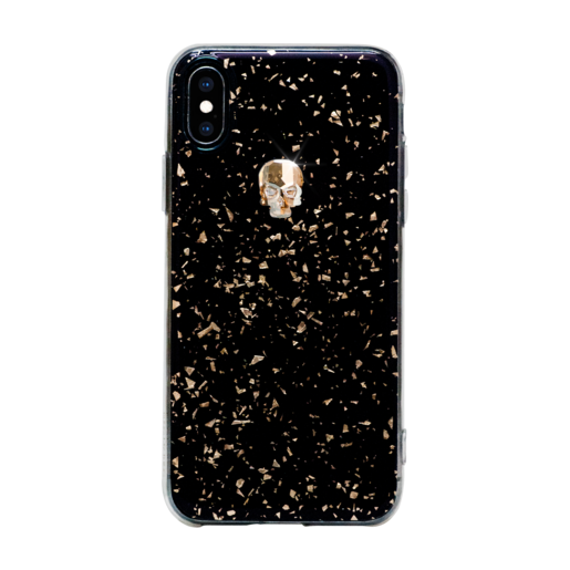 фото Чехол Bling My Thing для iPhone XS/X, с кристаллами Swarovski. Материал пластик. Коллекция Treasure 3D. Дизайн Gold Skull. Цвет черный