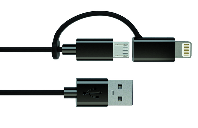 фото Кабель microUSB+iPhone5 8pin MFi 1.0m черн