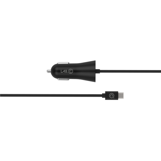 фото Автомобильное зарядное устройство LAB.C 585 со встроенным кабелем Type-C. Дополнительный USB разъем. Сила тока 2,4А. Цвет серый