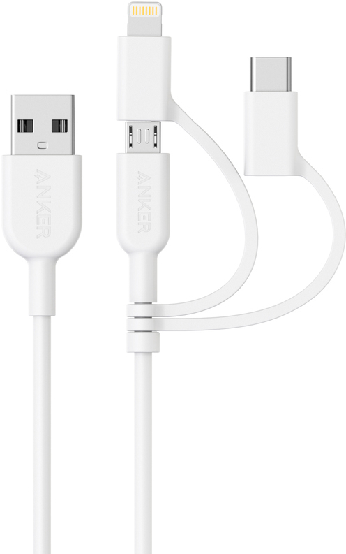 фото Кабель Anker powerline II USB-A to 3 in 1 charging cable White