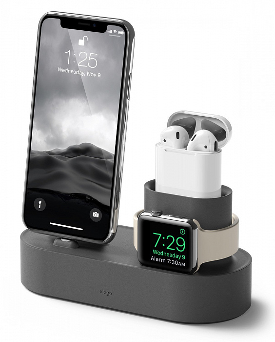фото Зарядная станция из силикона 3 in 1 Elago Charging hub - iPhone / Apple Watch / AirPods / Dark Gray