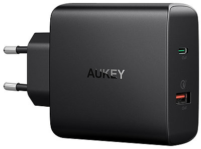 фото Сетевое зарядное устройство - AUKEY PA-Y11 two wall plug A + C (QC 3.0 + PD 30W) (black)