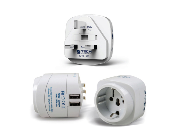 фото Сетевой адаптер-переходник с USB-портом для зарядки Travel Blue EU-to-UK (948), цвет белый