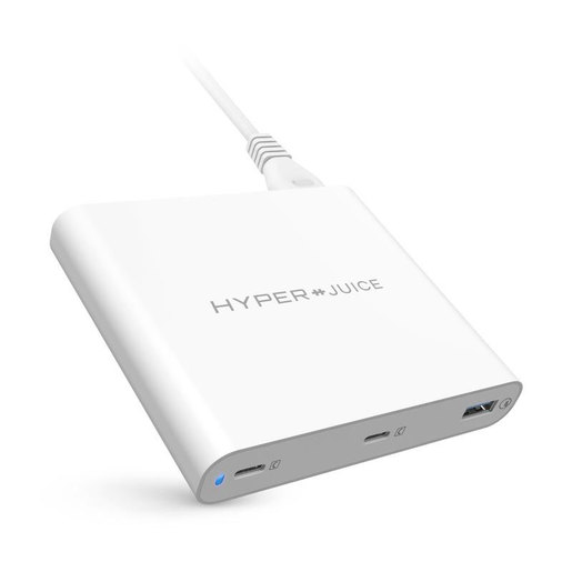 фото Зарядное устройство для мобильных устройств Hyper HyperJuice 87W Dual USB-C Charger with QC 3.0 USB-A. Порты 2 x USB-C PD 3.0, USB Qualcomm QC 4.0.
Hyper HyperJuice 87W Dual USB-C Charger with QC 3.0 USB-A