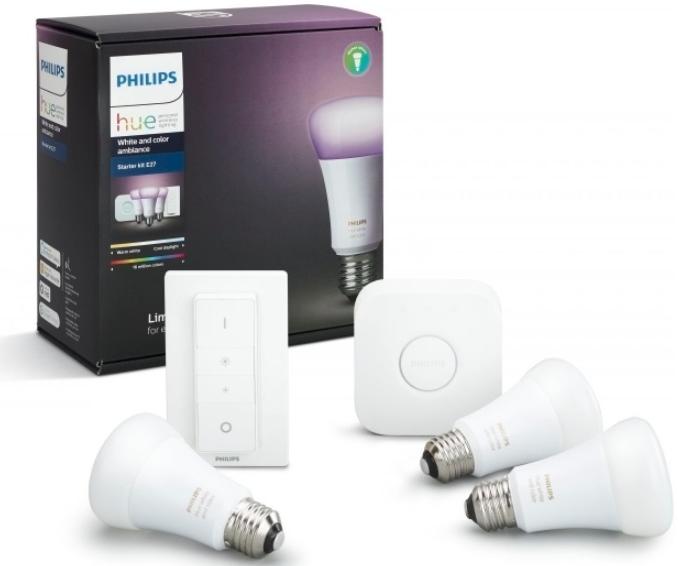 фото Комплект умных светодиодных ламп Philips Hue White and Color Ambiance E27 Starter Kit с пультом ДУ и блоком управления