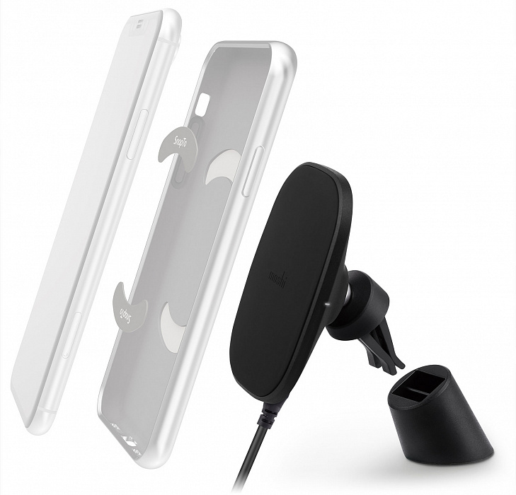 фото Беспроводное зарядное устройство Moshi SnapTo Car Mount с магнитным держателем для авто. Цвет черный