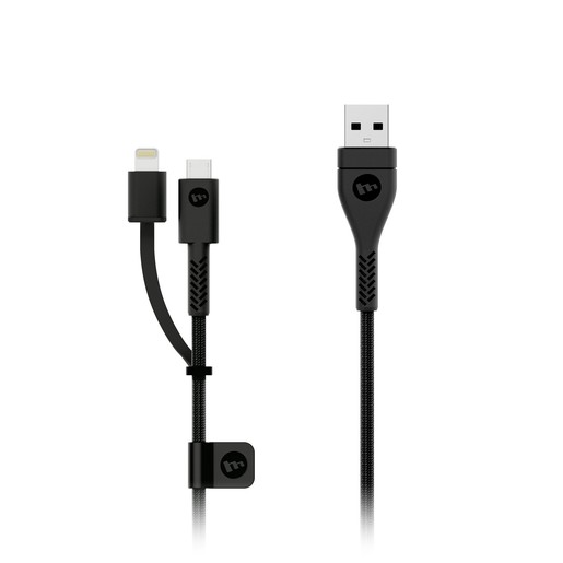 фото Кабель Mophie PRO, с коннектерами Lightning to USB и USB to Micro-USB. Длина 1,2 м. Цвет черный.
Mophie PRO cable 2in1 USB-A to Lightning & micro-USB