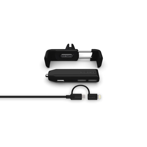 фото Комплект Kenu Airframe+ Car Kit Deluxe. Автомобильное зарядное устройство Kenu Dual Trip, крепление Kenu Airframe+ и провод USB на Lightning.Пластик / Автомобильный держатель/ Автомобильное зарядное устройство / Провод USB на Lightning/ Китай / 12 Месяце