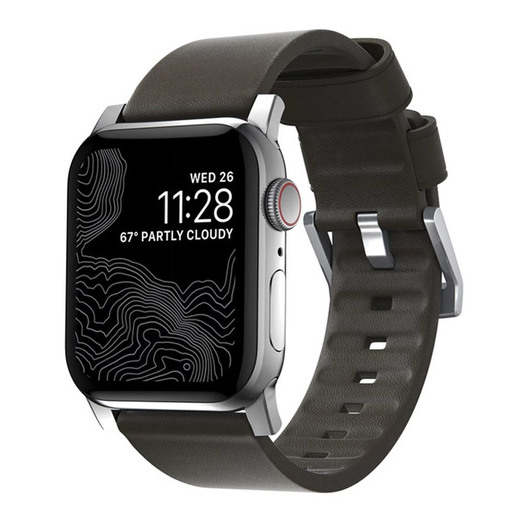 фото Ремешок Nomad Active Modern Leather Strap для Apple Watch 44mm/42mm. Цвет ремешок кофейный, застежка серебряный