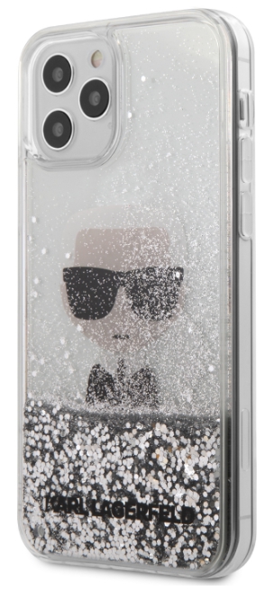 фото Чехол Karl Lagerfeld Liquid Glitter Ikonik Karl (KLHCP12MGLIKSL) для iPhone 12/12 Pro (Silver)