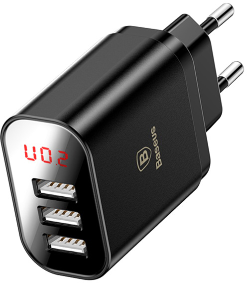 фото Зарядное устройство Baseus Mirror Lake Intelligent Digital Display 3USB Travel Charger 3.4A Black