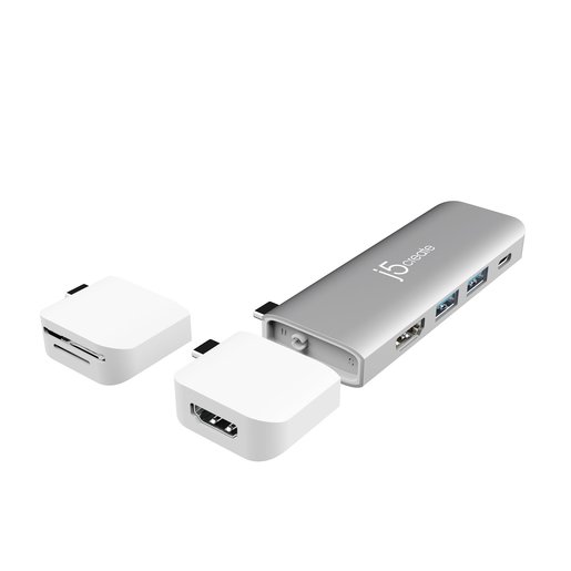 фото Модульная док-станция j5create ULTRADRIVE Kit USB-C с поддержкой двух дисплеев. Порты модульной док-станции: USB-C PD 3.0, USB-C 3.1, HDMI, USB-A 3.1 x 2. Порты первого модуля:SD, microSD. Порт второго модуля: 4K HDMI