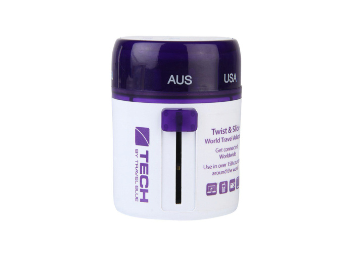 фото Универсальный адаптер-переходник с 2xUSB-портами для зарядки Travel Blue Sliding Adaptor (270), цвет белый/фиолетовый