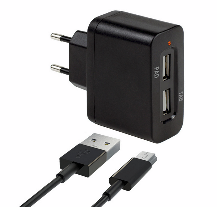 фото ЗУ от сети комбо:2USB + miniUSB ток 2000 мА