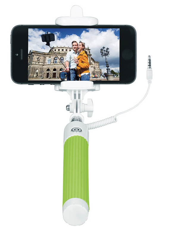 фото Монопод-мини INTERSTEP с Aux-Кабелем и кнопкой Mp-115A, зелёный