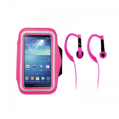 фото Набор для бега  T'nB SPPACKPK: спортивный чехол на руку для смартфона и наушники, цвет розовый