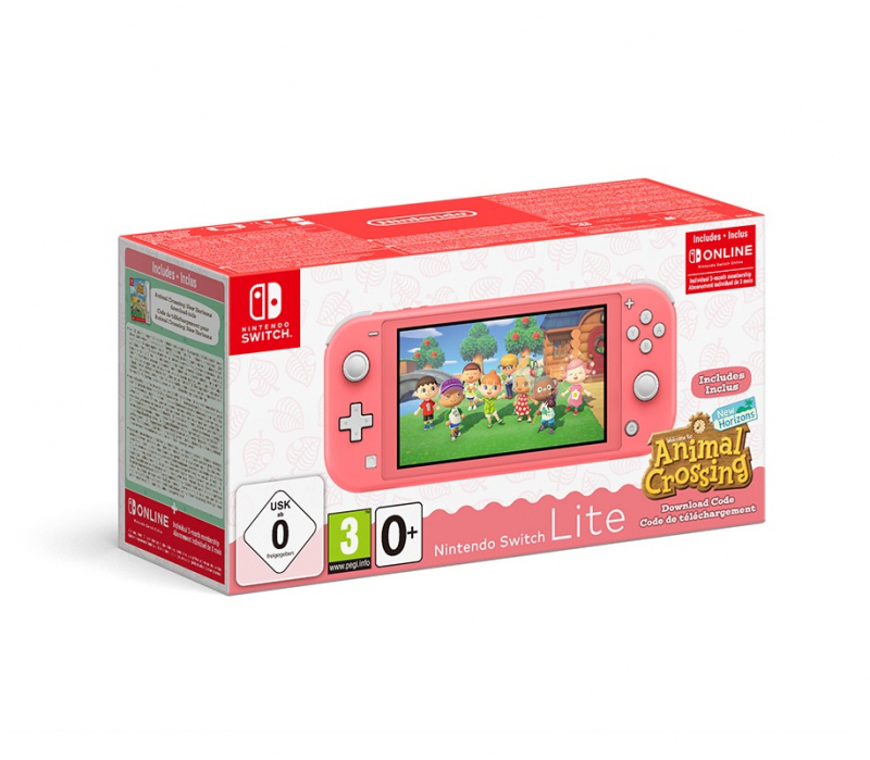 фото Комплект Nintendo Switch Lite (кораллово-розовый) + код загрузки Animal Crossing: New Horizons + NSO (3 месяца индивидуального членства)