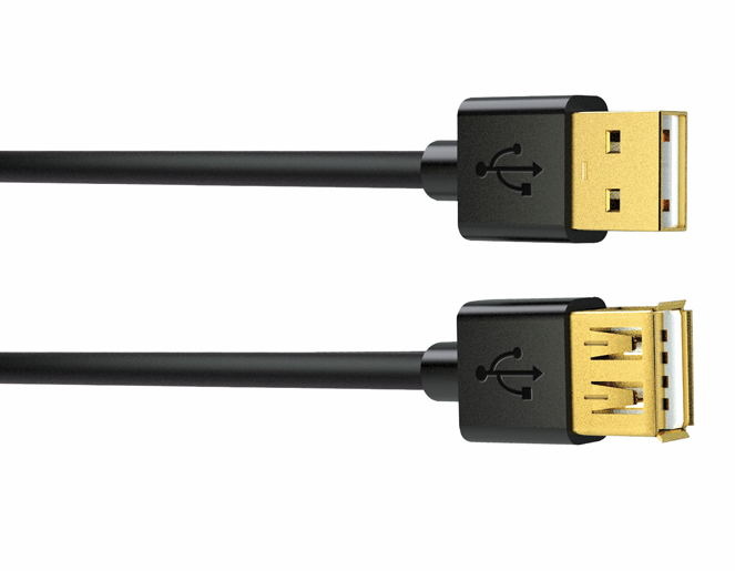 фото Удлинитель USB 2.0 AA M-F, 3м, GOLD, картонная коробка