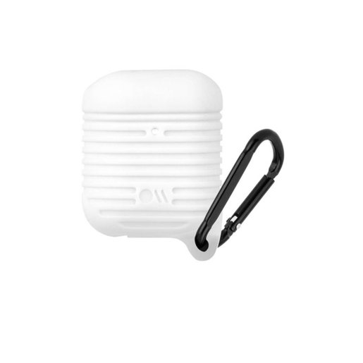 фото Чехол Case-Mate AirPods Water Resistant для футляра с возможностью беспроводной зарядки наушников AirPods 1 и 2. С карабином. Цвет белый, карабин черный