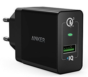 Сетевое зарядное устройство Anker 18W, 3А, 1 умный USB порт 2 .QC 3.0 (черное)