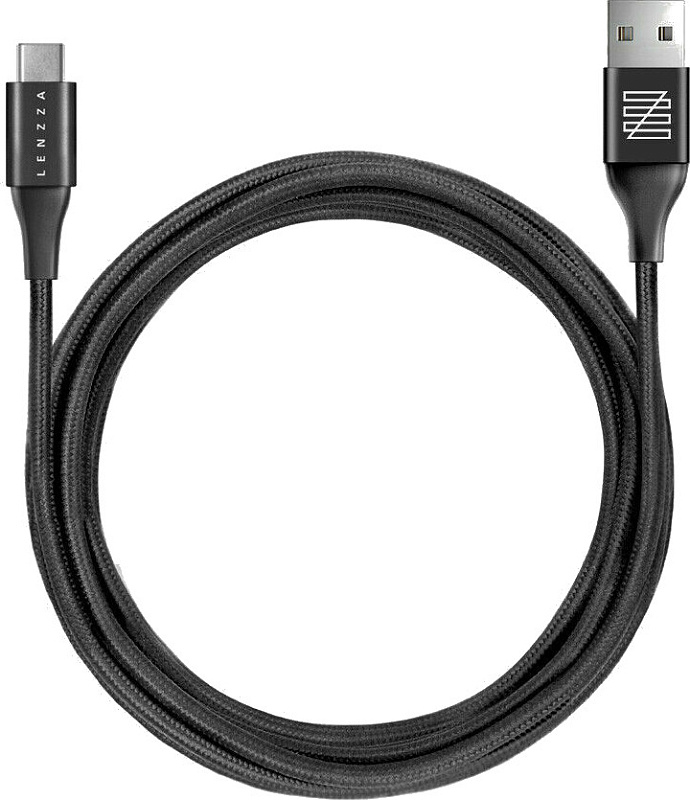 фото Lenzza Nylon Braided Kevlar Cable Кевларовый кабель Lightning to USB, длина 1,2 м. Цвет черный.
Lenzza Nylon Braided Kevlar Cable /Apple lightning,1.2m - Black