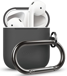 Чехол из силикона с карабином Elago Airpods hang case / Dark grey
