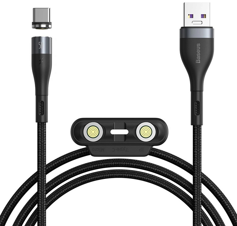 фото Кабель Baseus Zinc Magnetic (CA1T3-BG1) USB-A to Lightning/USB-C/MicroUSB 1m (Black/Grey)