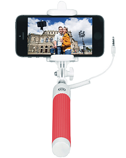 Монопод-мини INTERSTEP с Aux-кабелем и кнопкой Mp-115A, красный