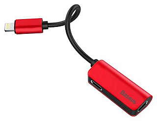 Переходник Baseus iP Male to iP+iP Female Adapter L37 Red