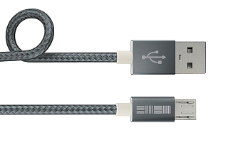 Дата -Кабель USB-miсroUSB, PVC/Nylon,цвет- SpGray, 1м