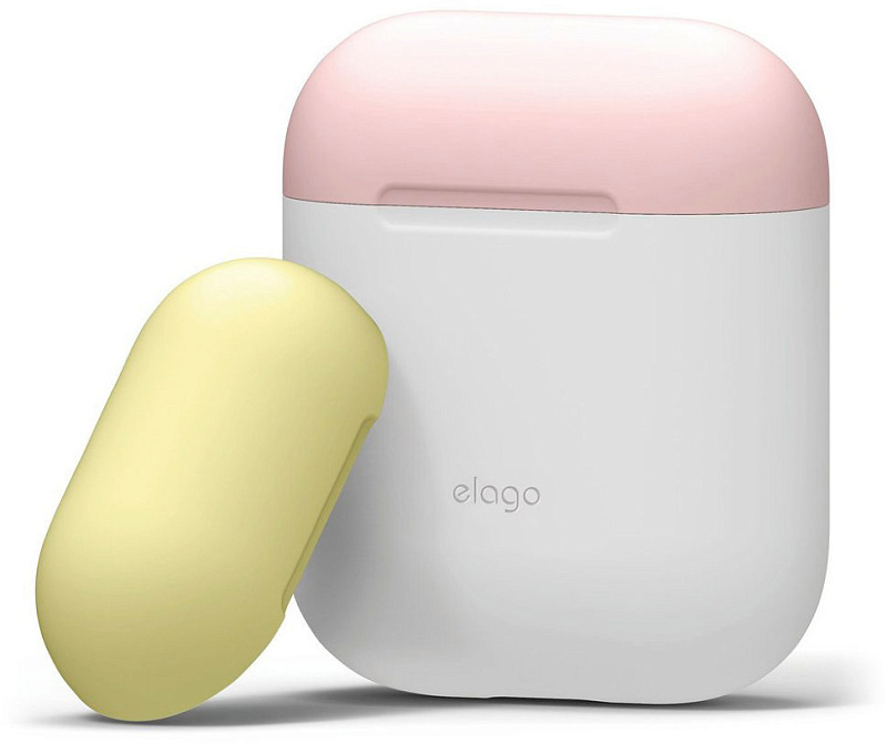 фото Чехол для AirPods Silicone DUO White с крышками Pink и Yellow