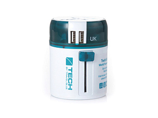 Универсальный адаптер-переходник с 2xUSB-портами для зарядки Travel Blue Sliding Adaptor (270), цвет белый/зеленый