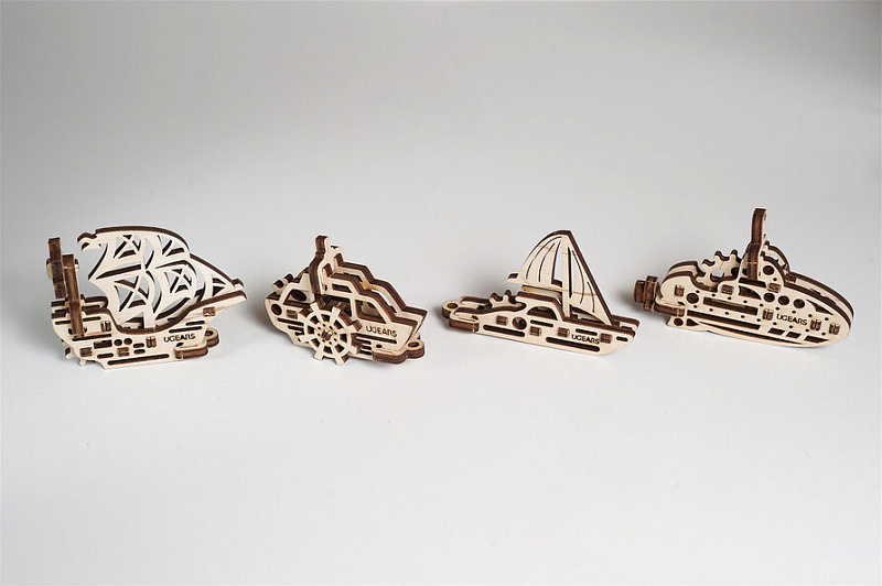 фото Механический деревянный конструктор Ugears Фиджет Корабли (70035)
