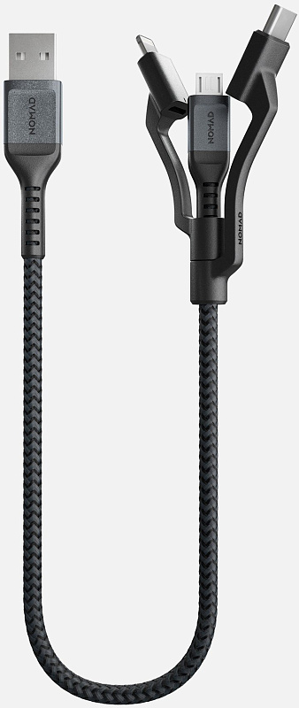 фото Кабель для iPod, iPhone, iPad Nomad Universal Kevlar USB-A to Lightning/USB-C/microUSB 0.3m (NM01511B00)