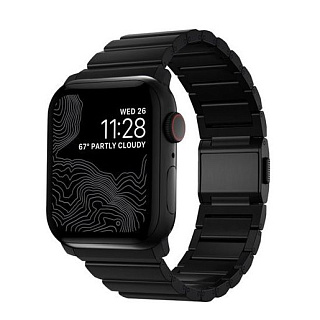 Ремешок Nomad Titanium Band v2 для Apple Watch 44mm/42mm. Материал титан. Цвет ремешок титановый, застежка черная