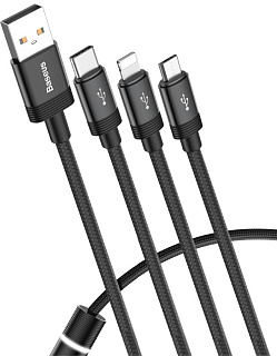 Кабель Baseus Data Faction 3-in-1 Cable USB For M+L+T 3.5A 1.2M Black